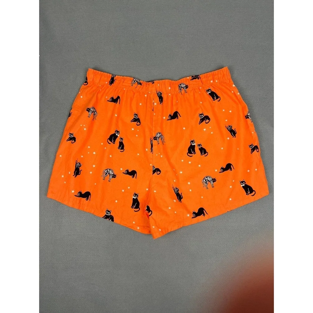 Hyde & EEK Black Cat Sleep Shorts Halloween Spooky Kitsch Goth Orange Cotton XXL